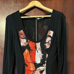 Tracy Reese Black and Orange Long Sleeve Dress